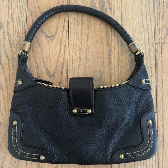 Michael Kors Black Leather Shoulder Purse with Braided Strap and Gold Detailing - Picture 5 of 13